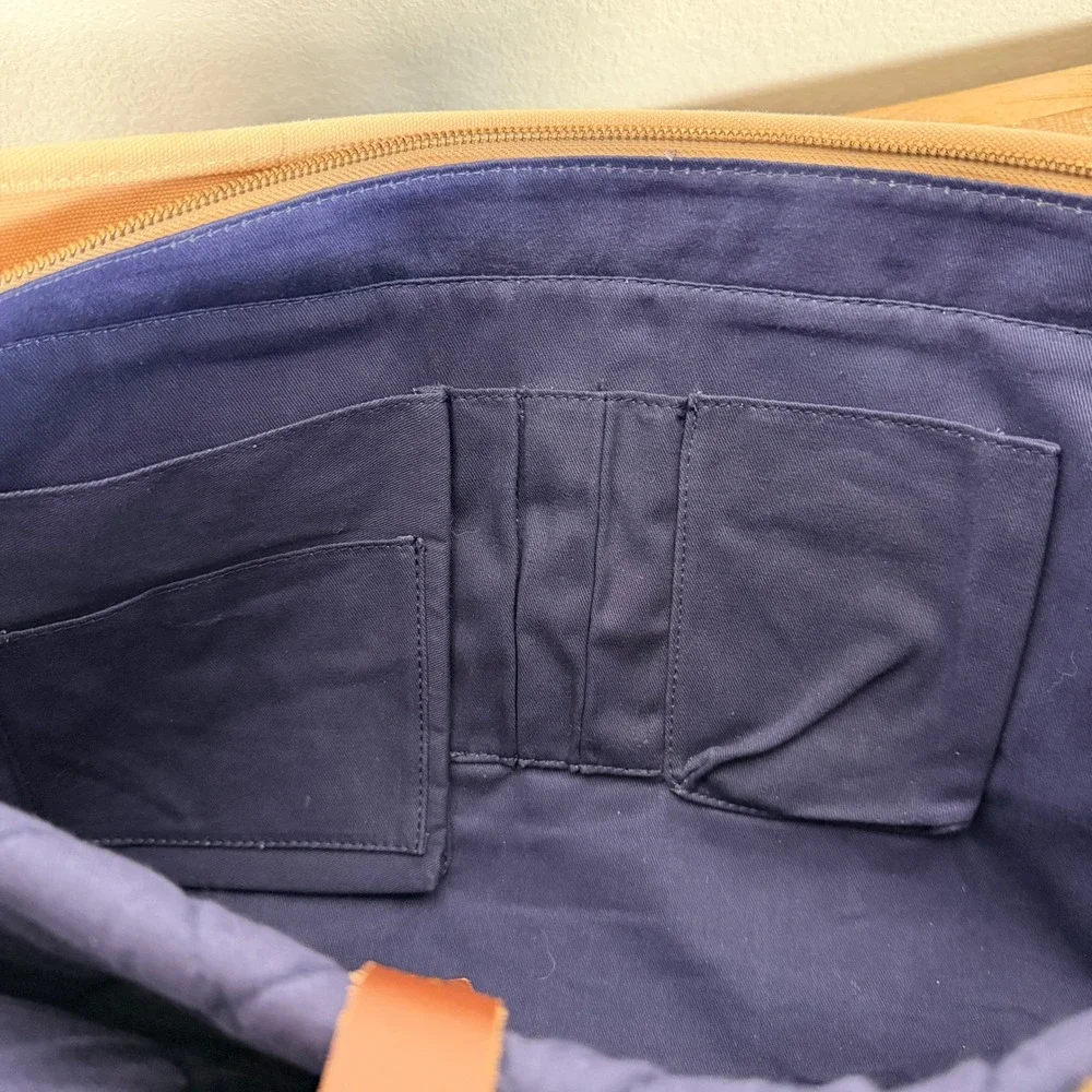 United By Blue Messenger Bag Beige Canvas Leather Laptop Briefcase